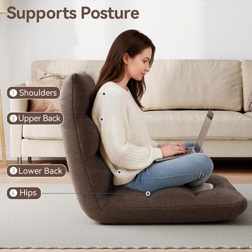 mcc direct Adjustable Floor Chair, Multi-Position Folding Sofa Chair with Back Support, Comfortable Floor Seating for Reading, Gaming, Meditation & Relaxing, Living Room or Bedroom