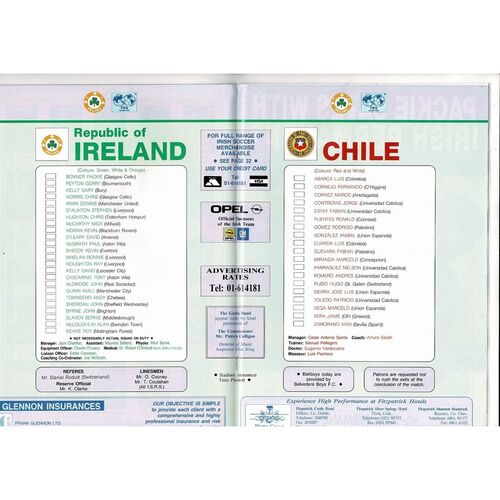 1991 Republic of Ireland v Chile Football Programme
