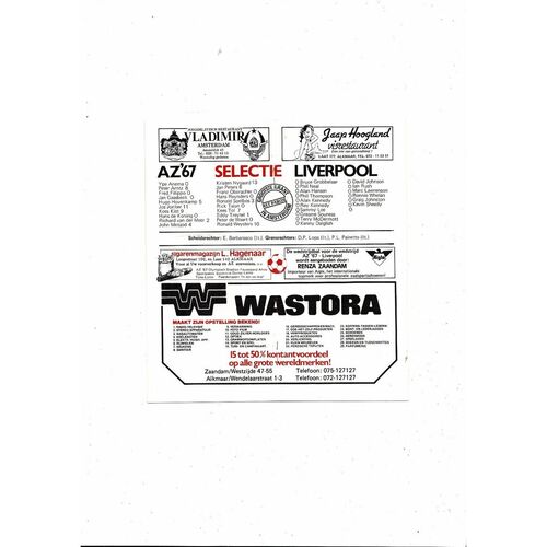 AZ 67 v Liverpool European Cup Football Programme 1981/82