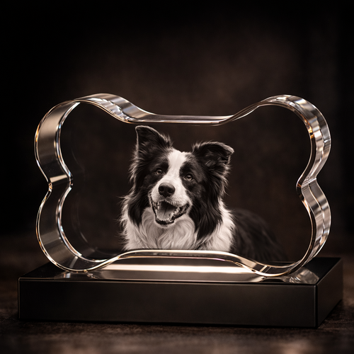 Large Dog Bone 3D Photo Crystal Gift 150×85×50mm
