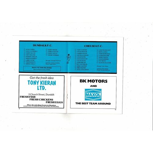 Dundalk v Chelsea Martin Lawlor Testimonial Football Programme 1986/87