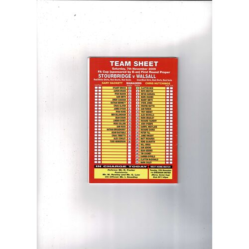 Stourbridge v Walsall FA Cup Football Programme  2009/10
