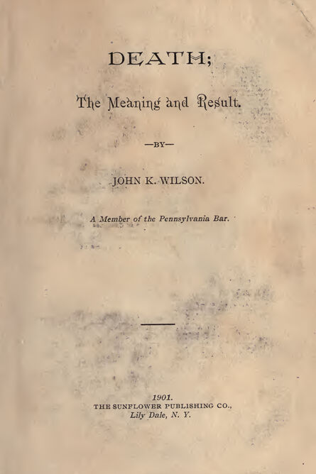 1901 | Death; the Meaning and Result