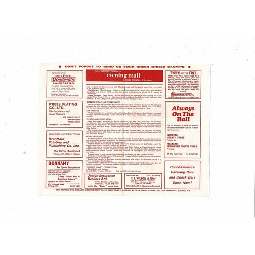 1971/72 Brentford v Scunthorpe United Football Programme