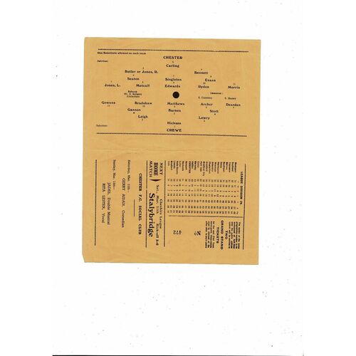 1966/67 Chester v Crewe Alexandra Cheshire Bowl Semi Final Football Programme