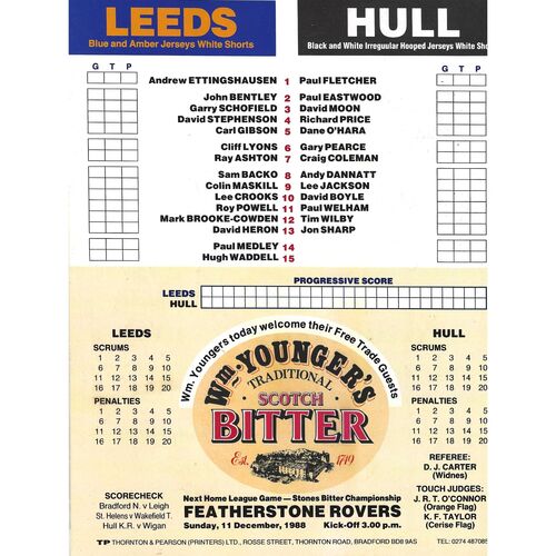 1988/89 Leeds v Hull (04/12/1988) Rugby League Programme