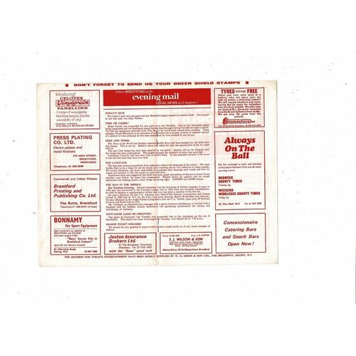 1971/72 Brentford v Lincoln City Football Programme