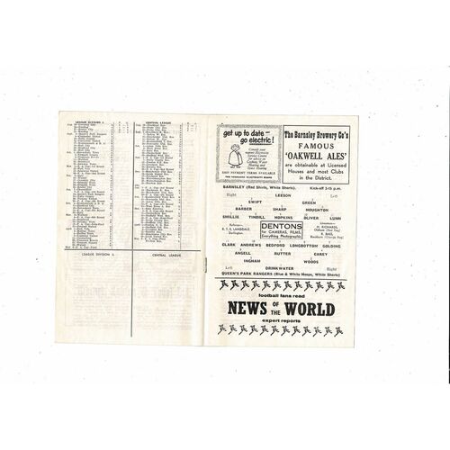 1960/61 Barnsley v Queens Park Rangers Football Programme