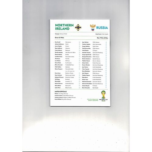 2013 Northern Ireland v Russia Football Programme August