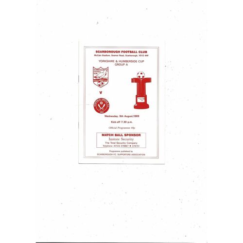 1989/90 Scarborough v Sheffield United Yorks & Humberside Cup Football Programme