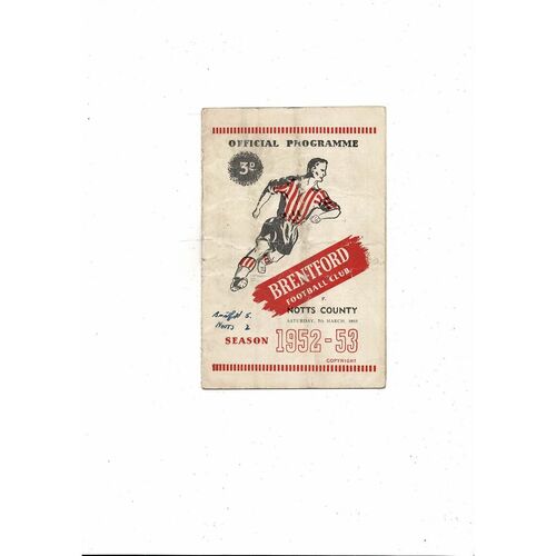 1952/53 Brentford v Notts County Football Programme