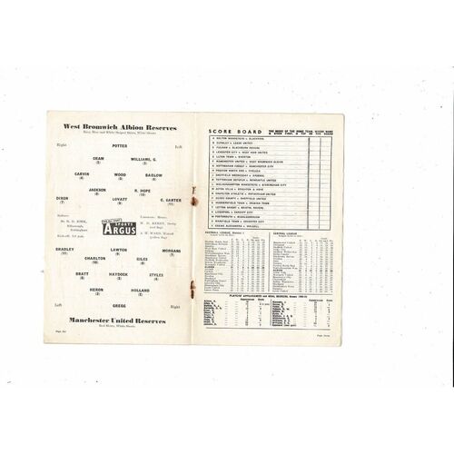 West Bromwich Albion v Manchester United Central League Football Programme 1959/60