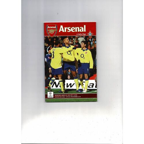 Arsenal v Celta Vigo Champions League Football Programme 2003/04