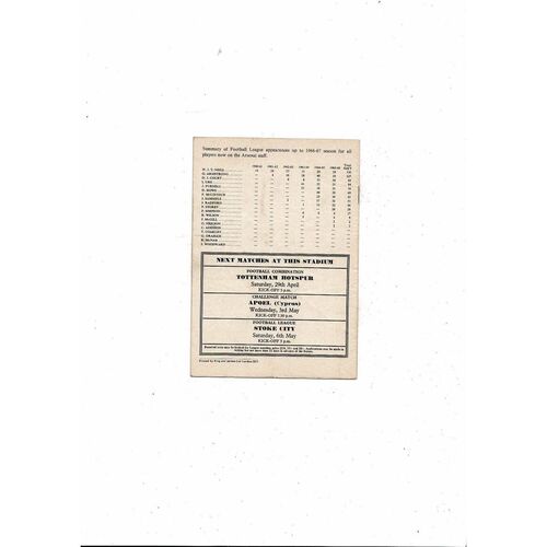 1966/67 Arsenal v Everton Football Programme