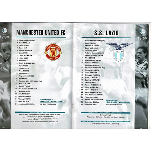 1999 Manchester United v Lazio Super Cup Final Football Programme