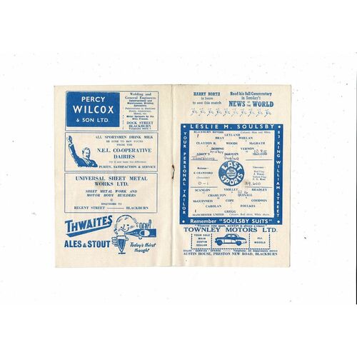 1959/60 Blackburn Rovers v Manchester United Football Programme