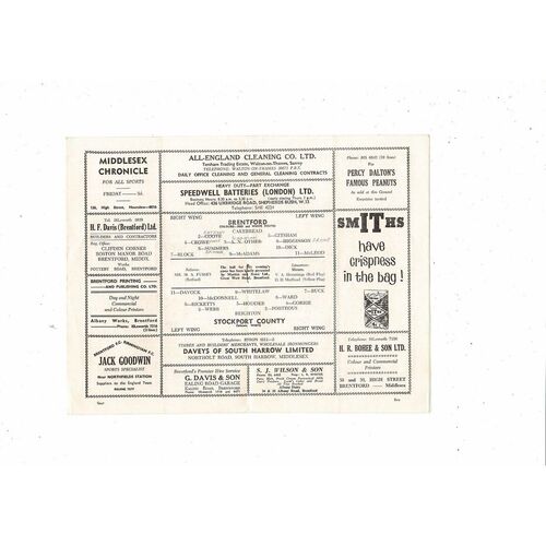 1962/63 Brentford v Stockport County Football Programme