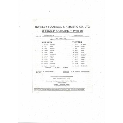 Burnley v Manchester City Central League Football Programme 1981/82
