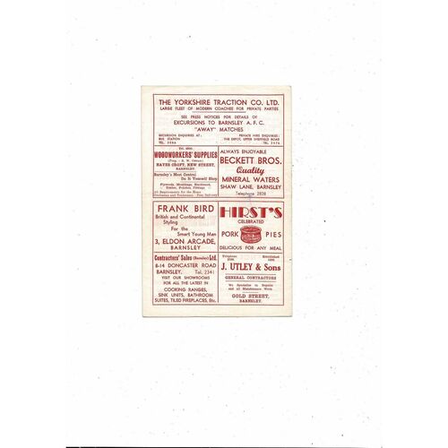 1960/61 Barnsley v Walsall Football Programme