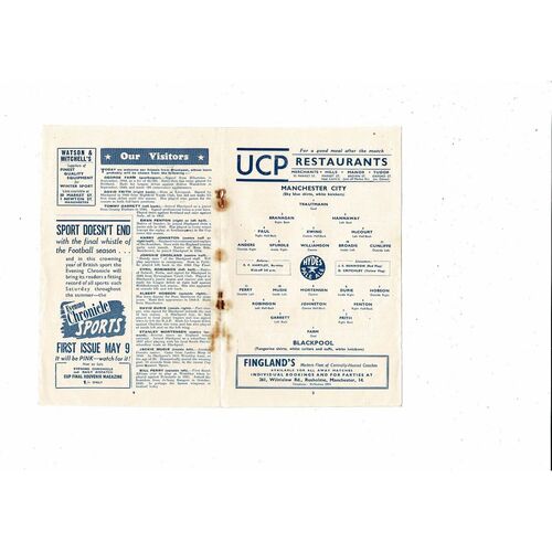 1952/53 Manchester City v Blackpool Football Programme