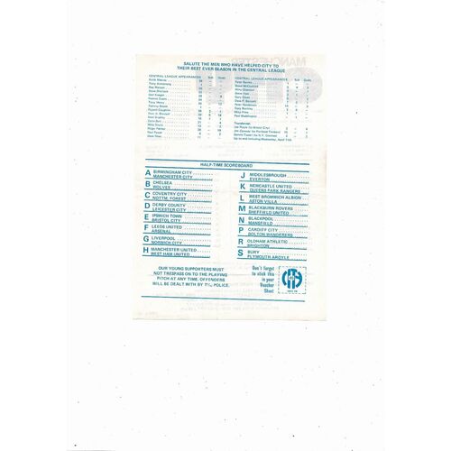 Manchester City v Derby County Central League Football Programme 1977/78