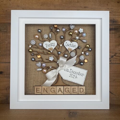 Rustic Personalised Engagement Frame – Hessian Tree of Life with Names & Date