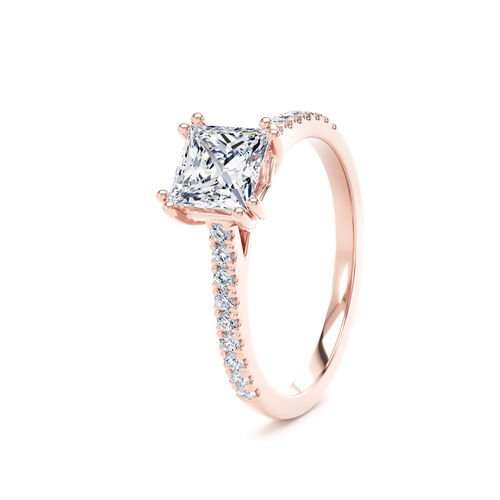 Princess cut double claw solitaire with diamond set shoulders