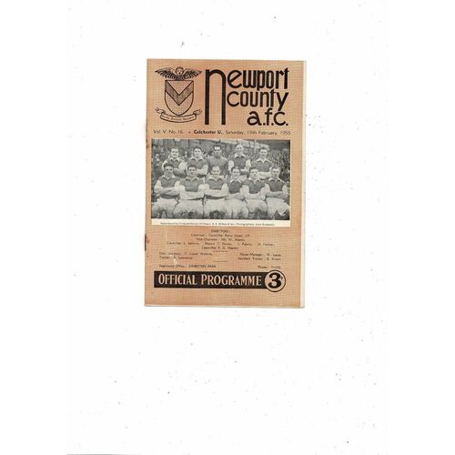 1954/55 Newport County v Colchester United Football Programme