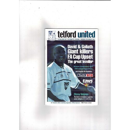 Telford United v Millwall FA Cup Football Programme Postponed + Press Cutting