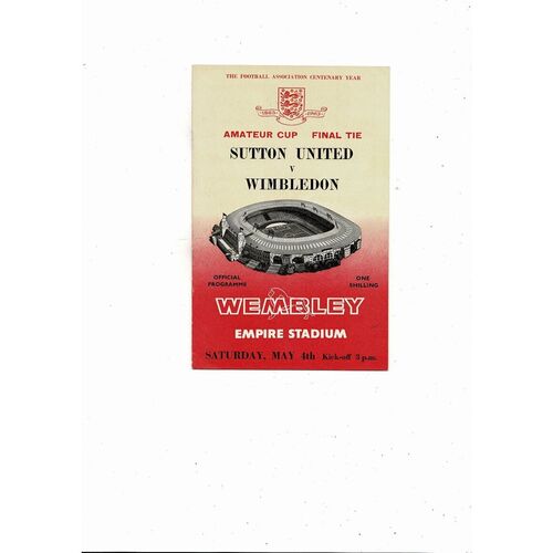 1963 Sutton United v Wimbledon Amateur Cup Final Football Programme
