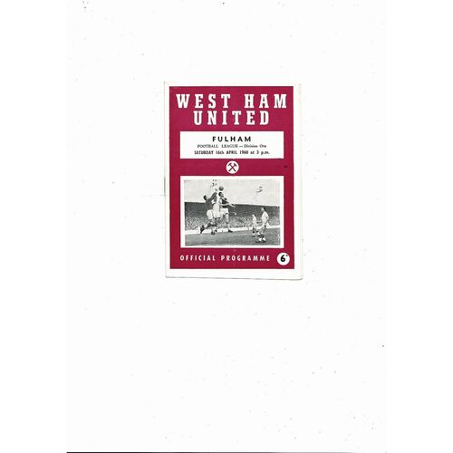 1959/60 West Ham United v Fulham Football Programme
