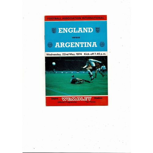 1974 England v Argentina Football Programme