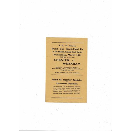 1966/67 Chester v Crewe Alexandra Cheshire Bowl Semi Final Football Programme