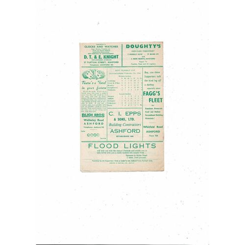 1961/62 Ashford Town v Canterbury Southern League Football Programme