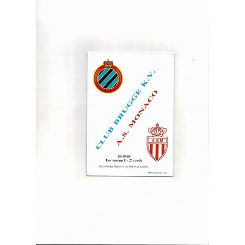 Club Brugge v Monaco European Cup Football Programme 1988/89