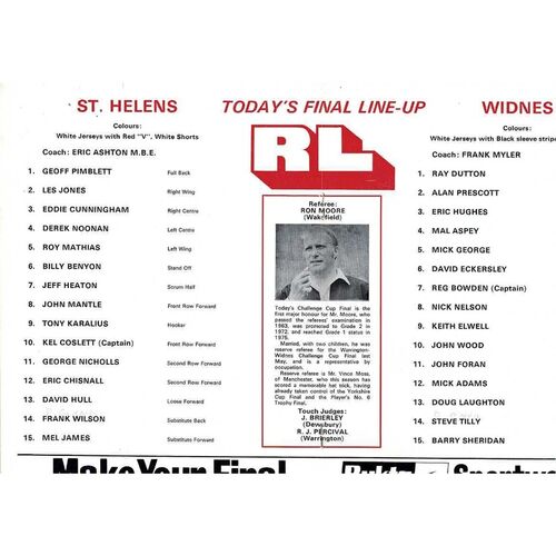 1976 St. Helens v Widnes (08/05/1976) Rugby League Challenge Cup Final Programme