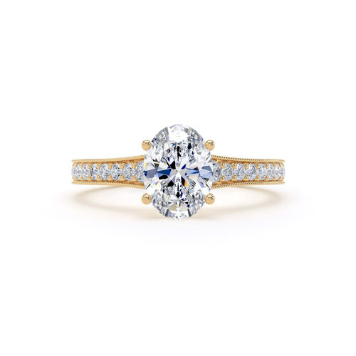 Vintage style oval solitaire with diamond set shoulders