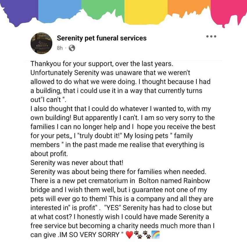 Facebook Post Response | Rainbow Bridge Pet Funeral Services