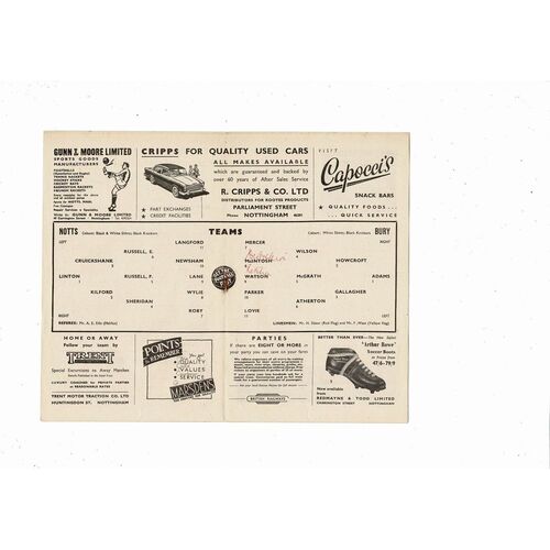 1958/59 Notts County v Bury Football Programme