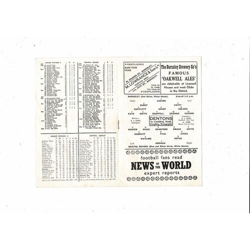 1958/59 Barnsley v Bristol Rovers Football Programme