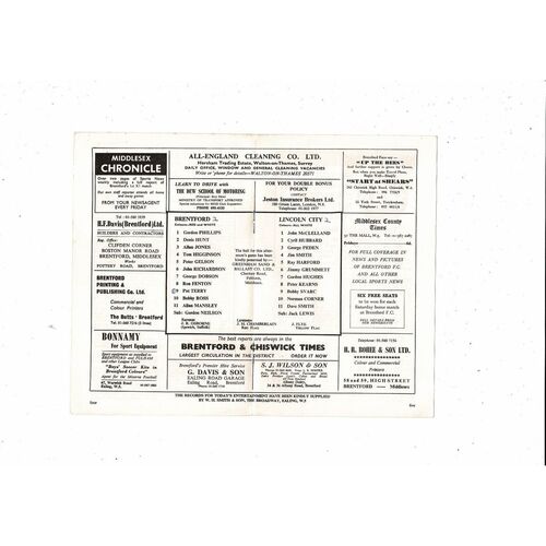 1968/69 Brentford v Lincoln City Football Programme