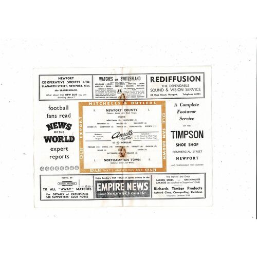 1957/58 Newport County v Northampton Town Football Programme