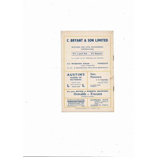 1958/59 Torquay United v Workington Football Programme