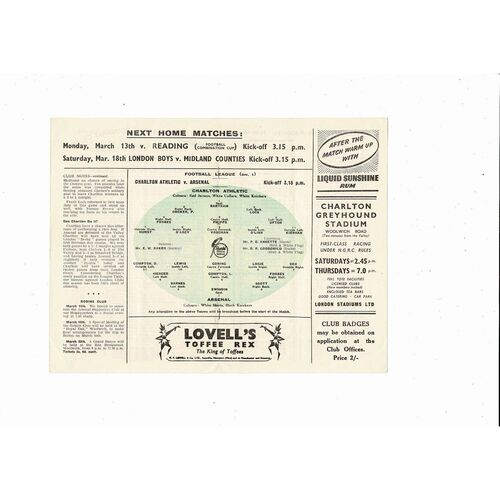 1949/50 Charlton Athletic v Arsenal Football Programme