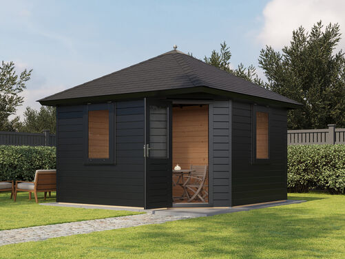 3.6mtr x 3.6mtr 44mm walled Pyramid Roof Cabin