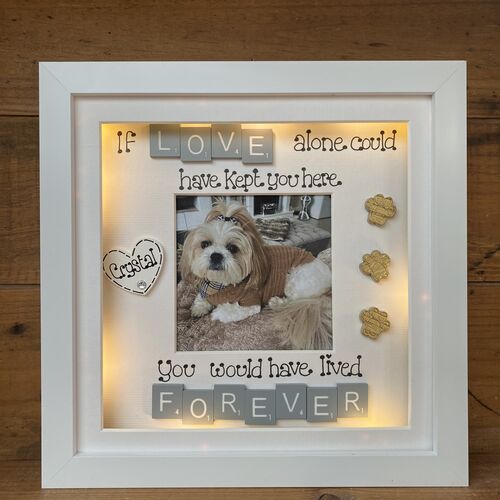 Customised Dog Memorial Photo Frame | LED Pet Memorial Picture Frame | Photo Frame with Scrabble Tiles | Customise a Frame