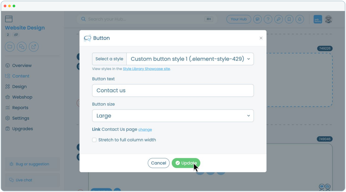 How to create and manage call-to-action button | Webfactory Support | Webfactory
