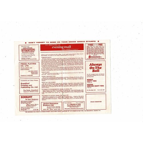 1971/72 Brentford v Crewe Alexandra Football Programme