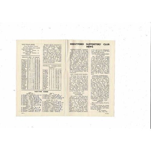 1954/55 Brentford v Southampton Football Programme