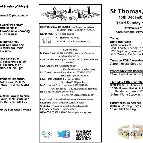 Pew Sheet | The Parish of St Thomas, Exeter